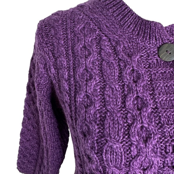 Kilronan Irish 100% Wool Cable Knit Cardigan Purple Size XS - Picture 3 of 11